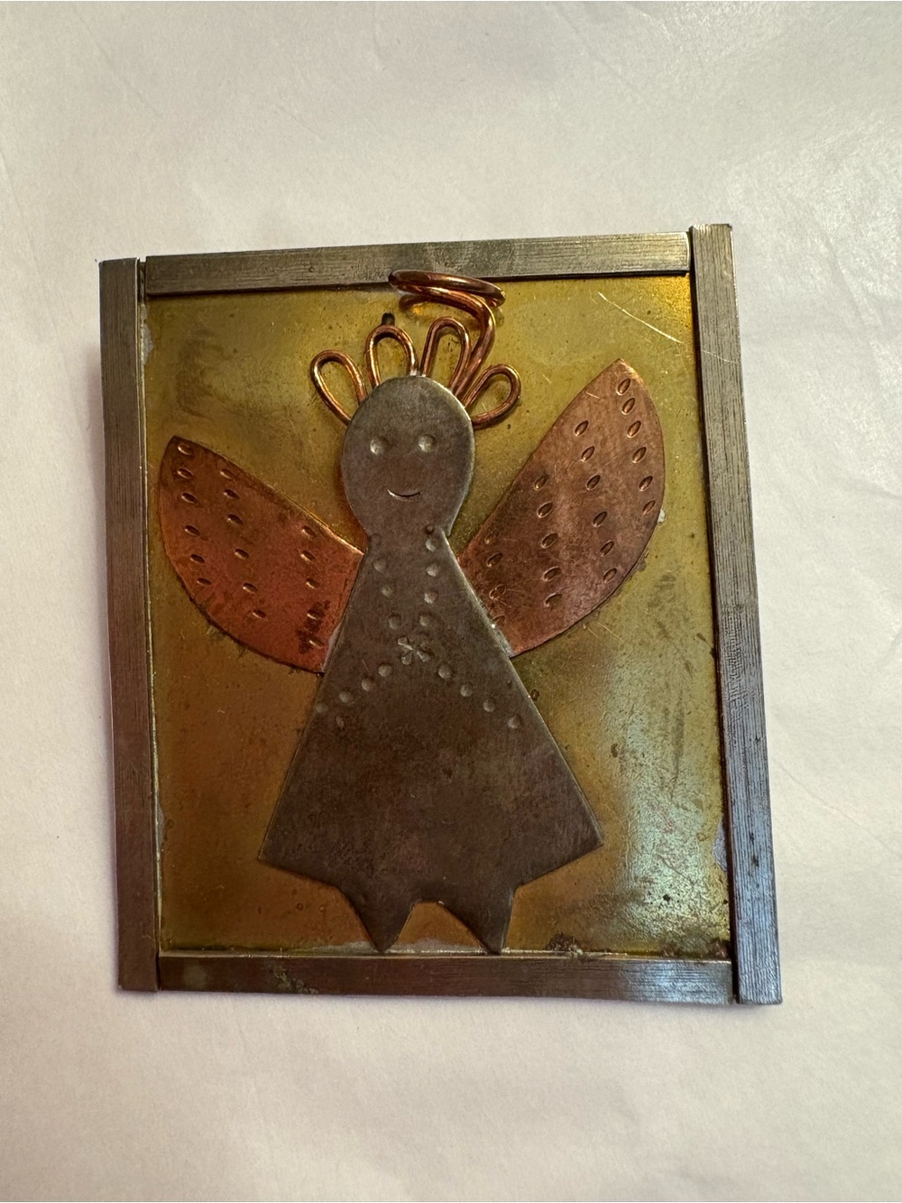 Handcrafted Metal Angel Pin Art - Copper & Brass Tones